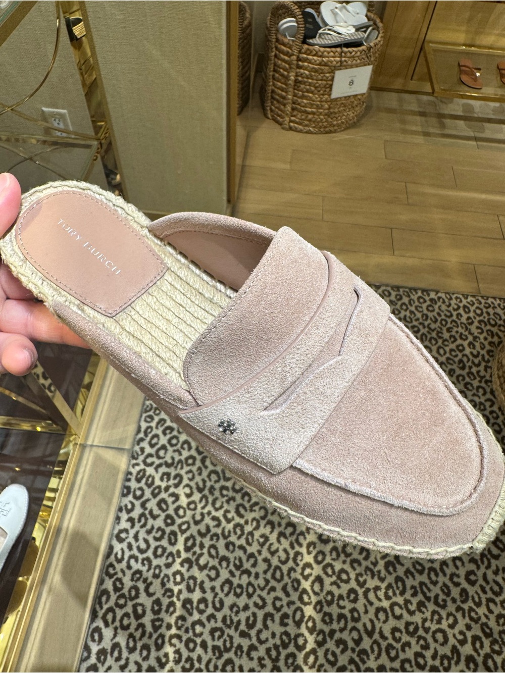 Tory Burch Everly Cork Slide Suede Leather Mule Shoes